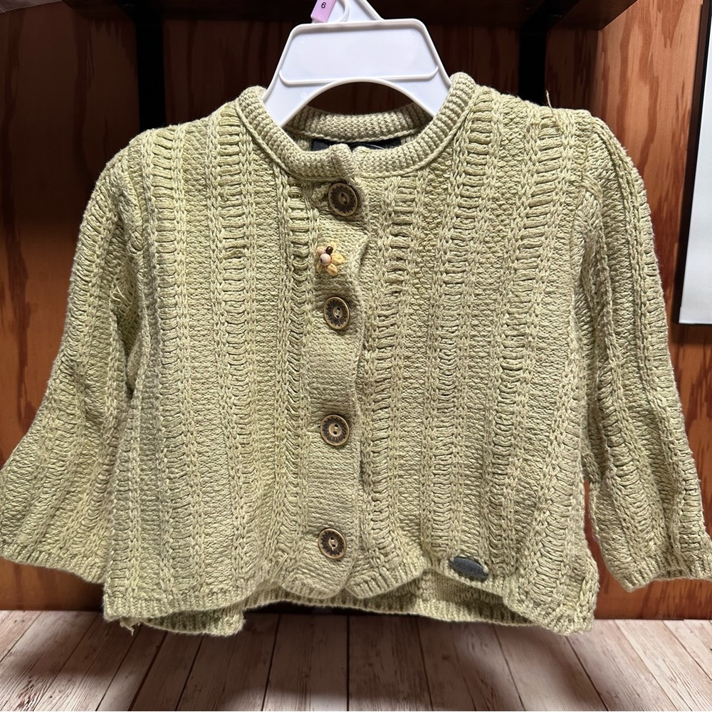 Giesswein Girls Green Knit Sweater 100% Cotton Size 12-18M Made in Austria